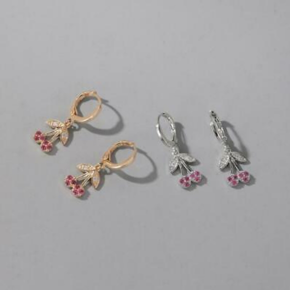 Gold Cherry Rhinestone Earrings - Picture 8 of 12